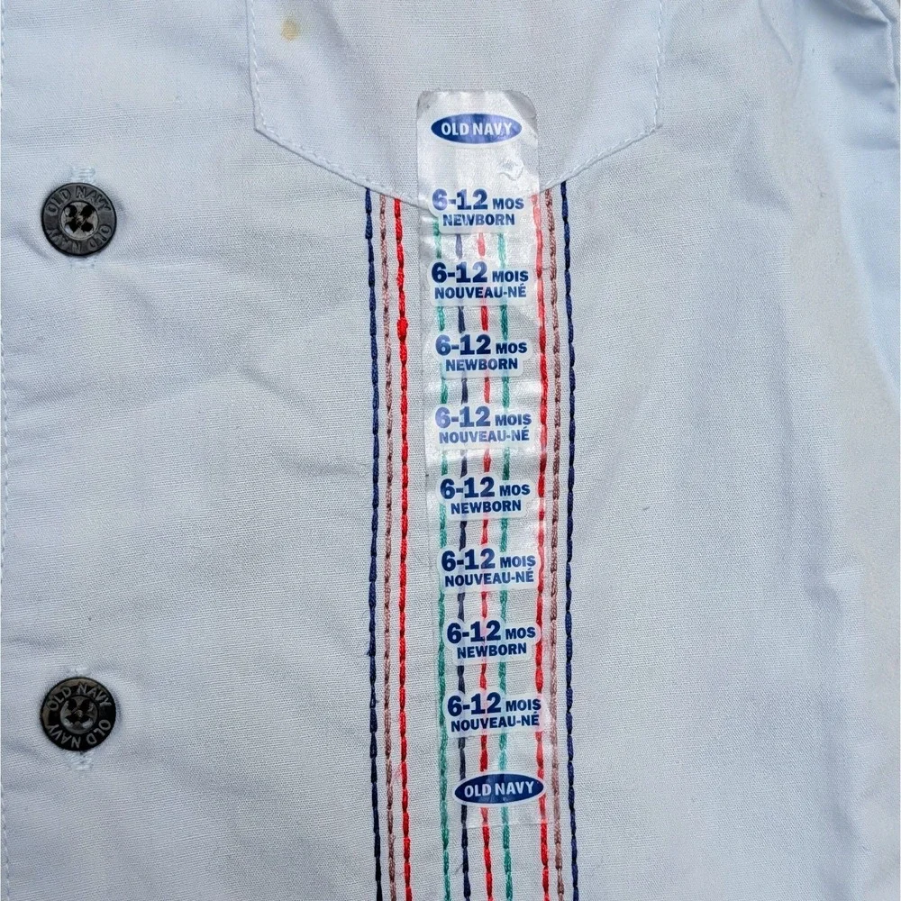 Vintage OLD NAVY Guayabera Stitched Cuban One-Piece Shorty Romper 6-12Months NWT